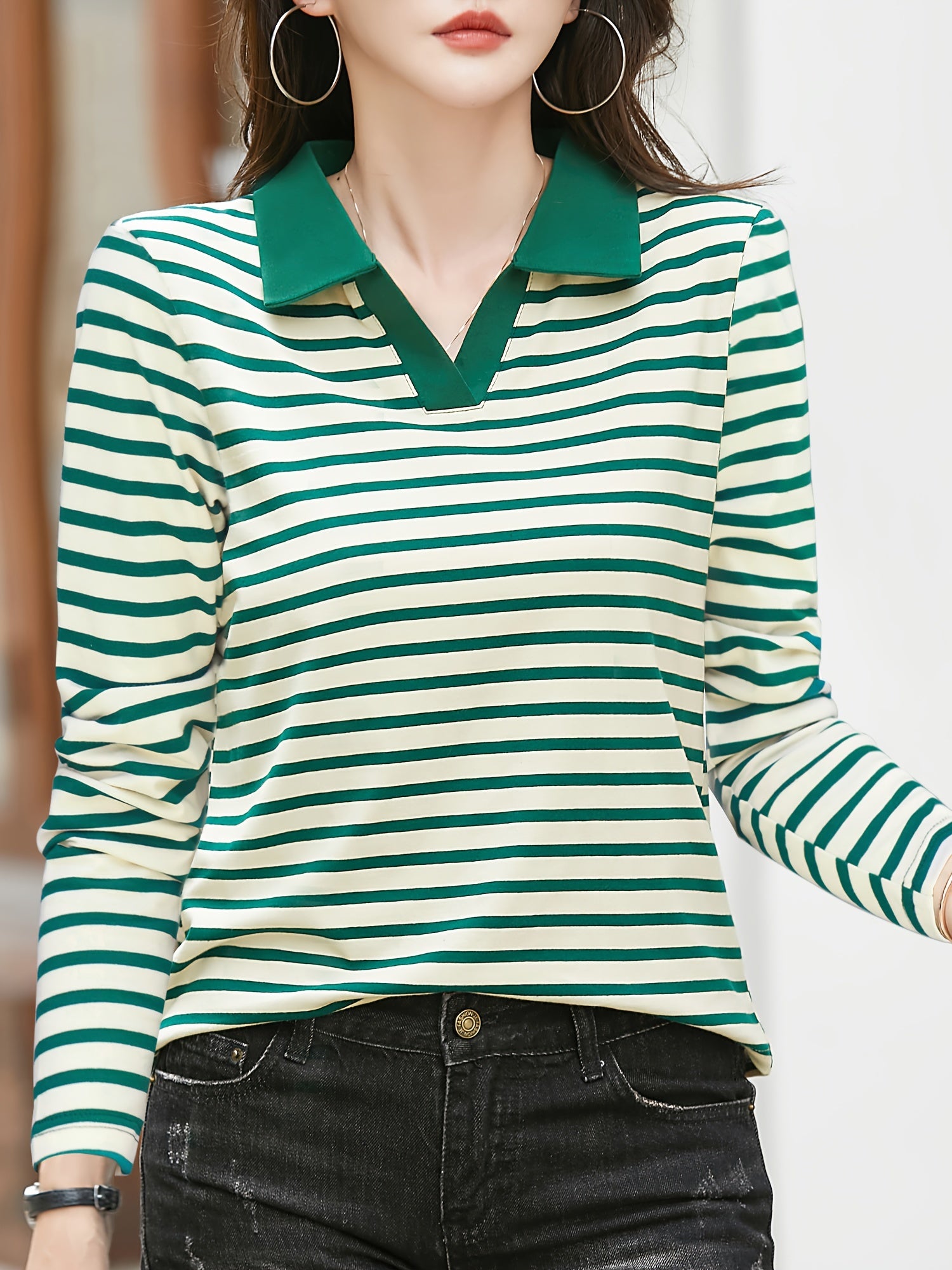 Striped Polo Neck T-Shirt