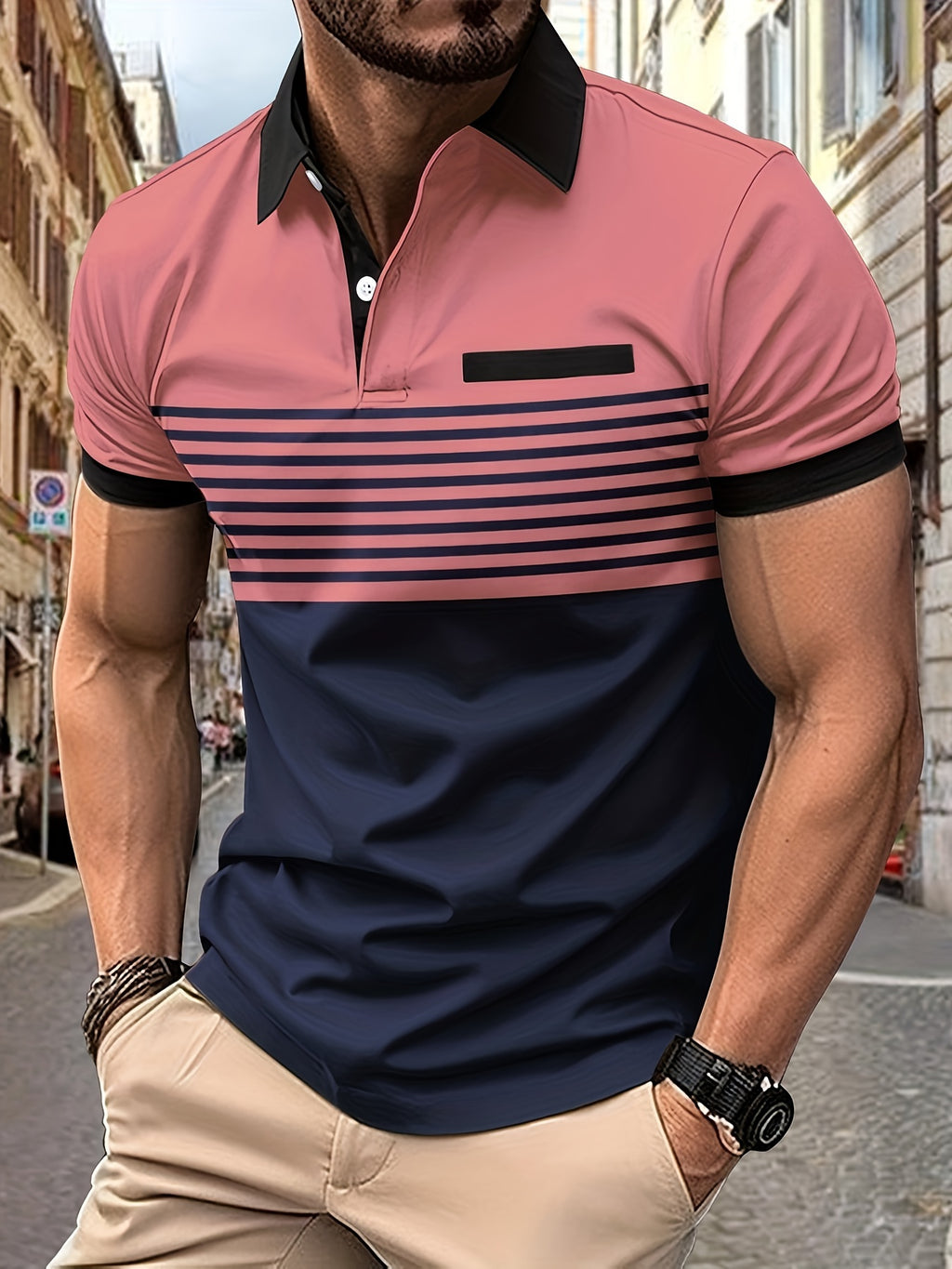 Men's Striped Golf Polo
