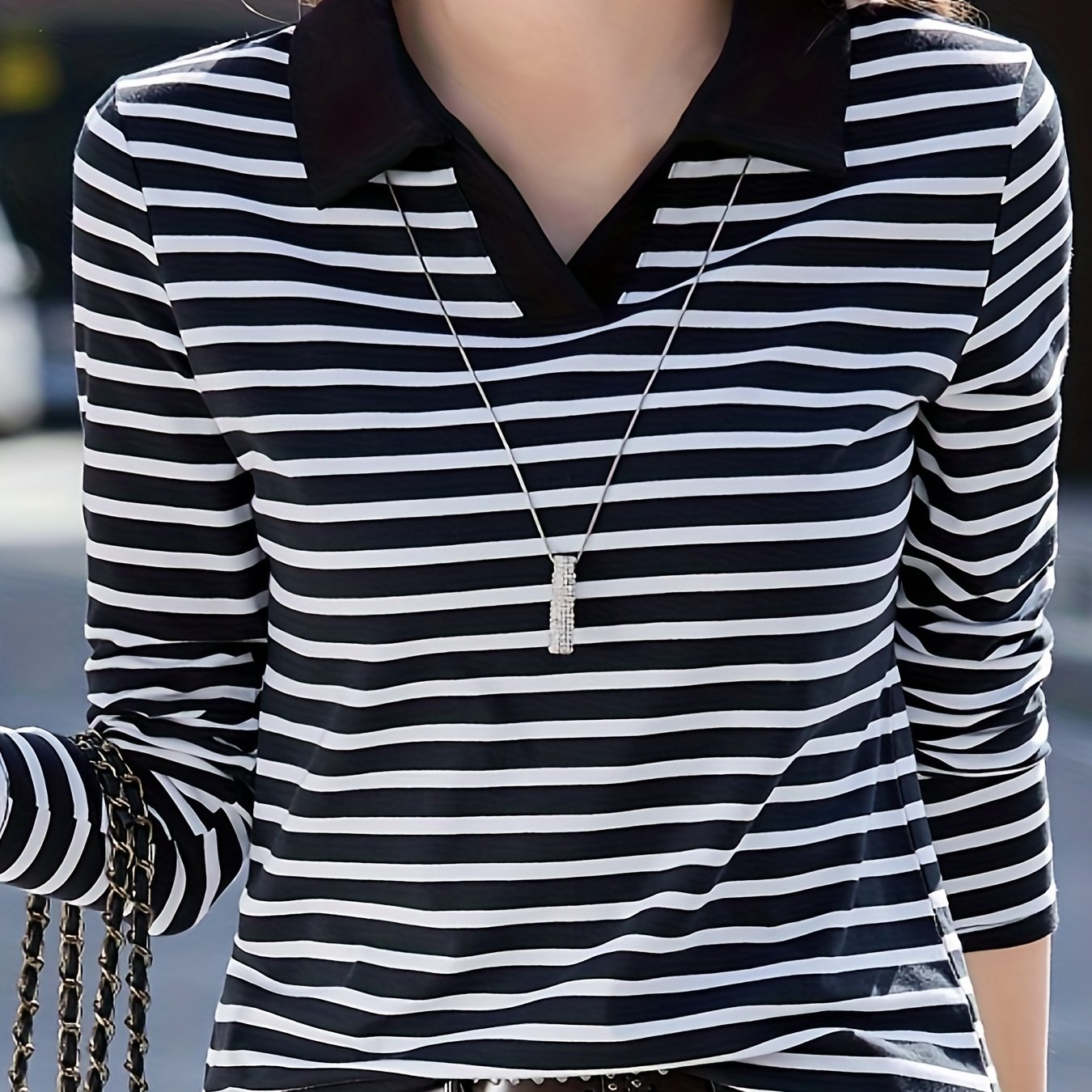 Striped Polo Neck T-Shirt
