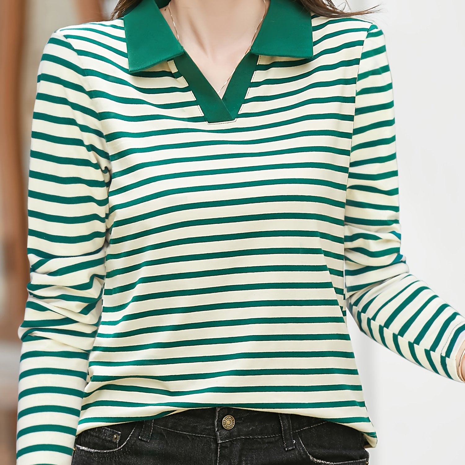 Striped Polo Neck T-Shirt