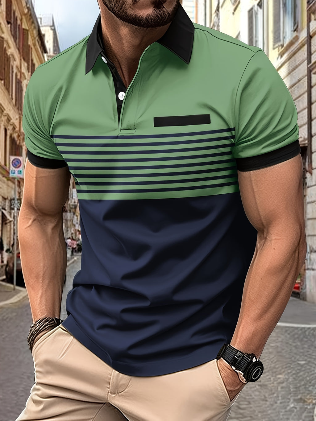 Men's Striped Golf Polo