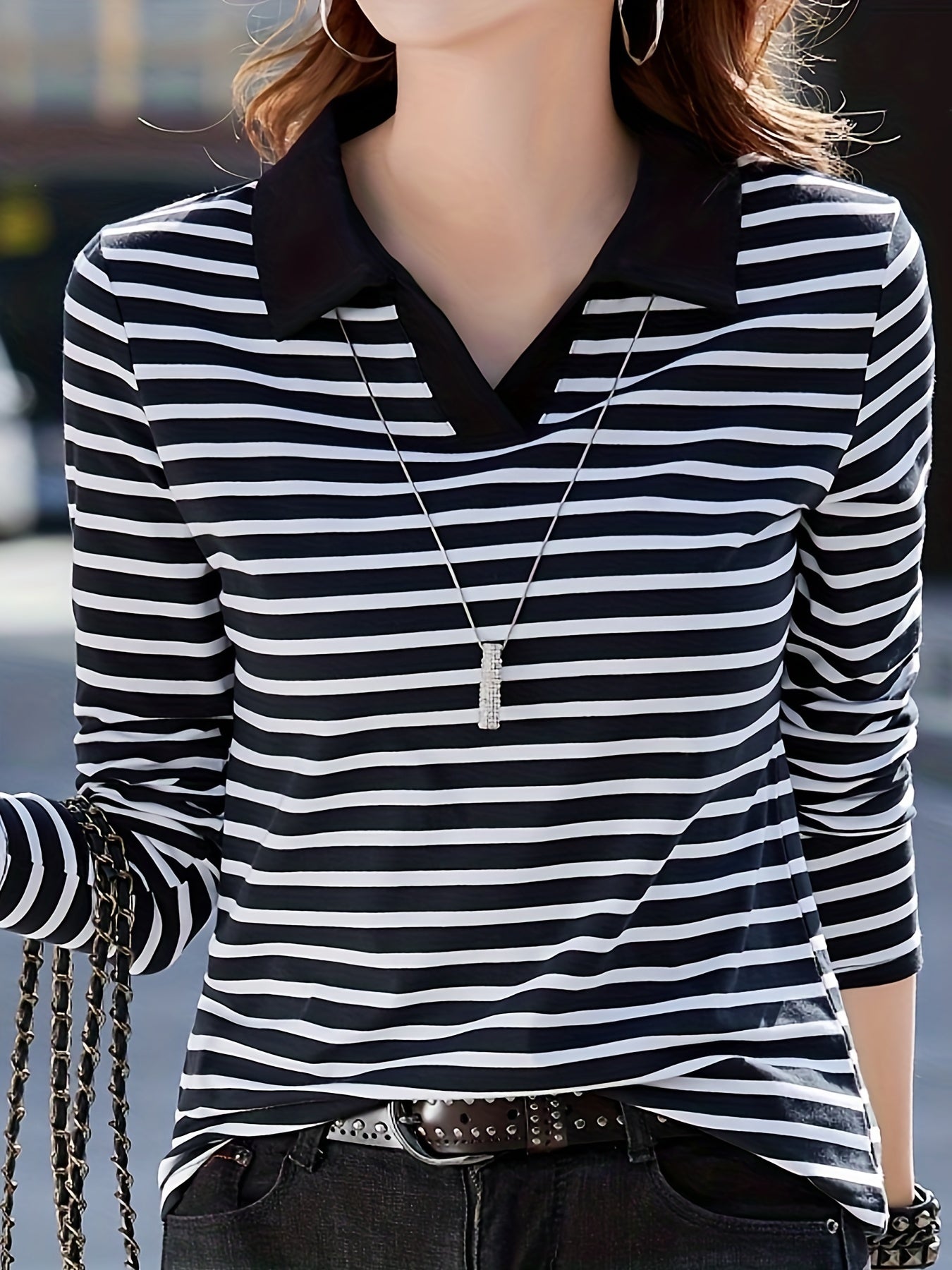 Striped Polo Neck T-Shirt