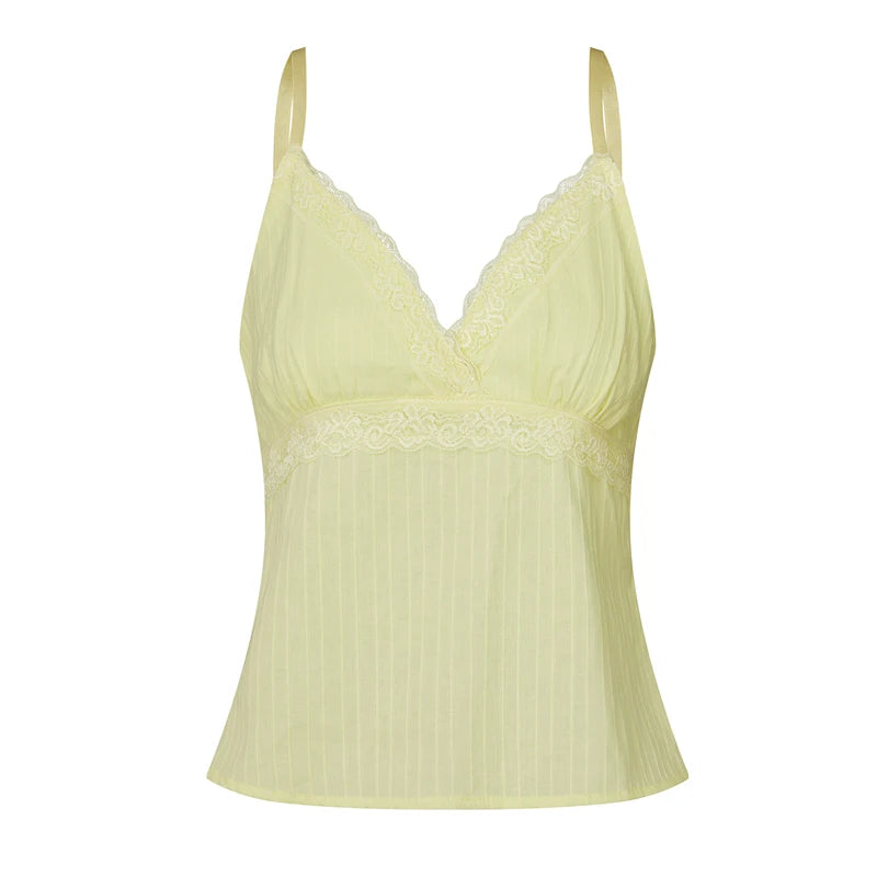 Maemukilabe Women Y2k Babydoll Tank Top Cute Lace Trim Spaghetti Strap Backless Cami V Neck Flared Hem Flowy Peplum Crop Tops