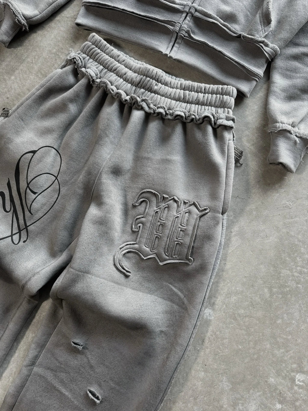 High street retro perforated embroidery American style logo Casual couple set street Harajuku punk loose hooded sweatshirt