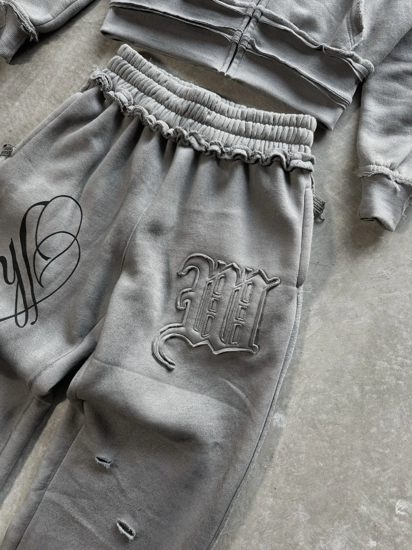 High street retro perforated embroidery American style logo Casual couple set street Harajuku punk loose hooded sweatshirt