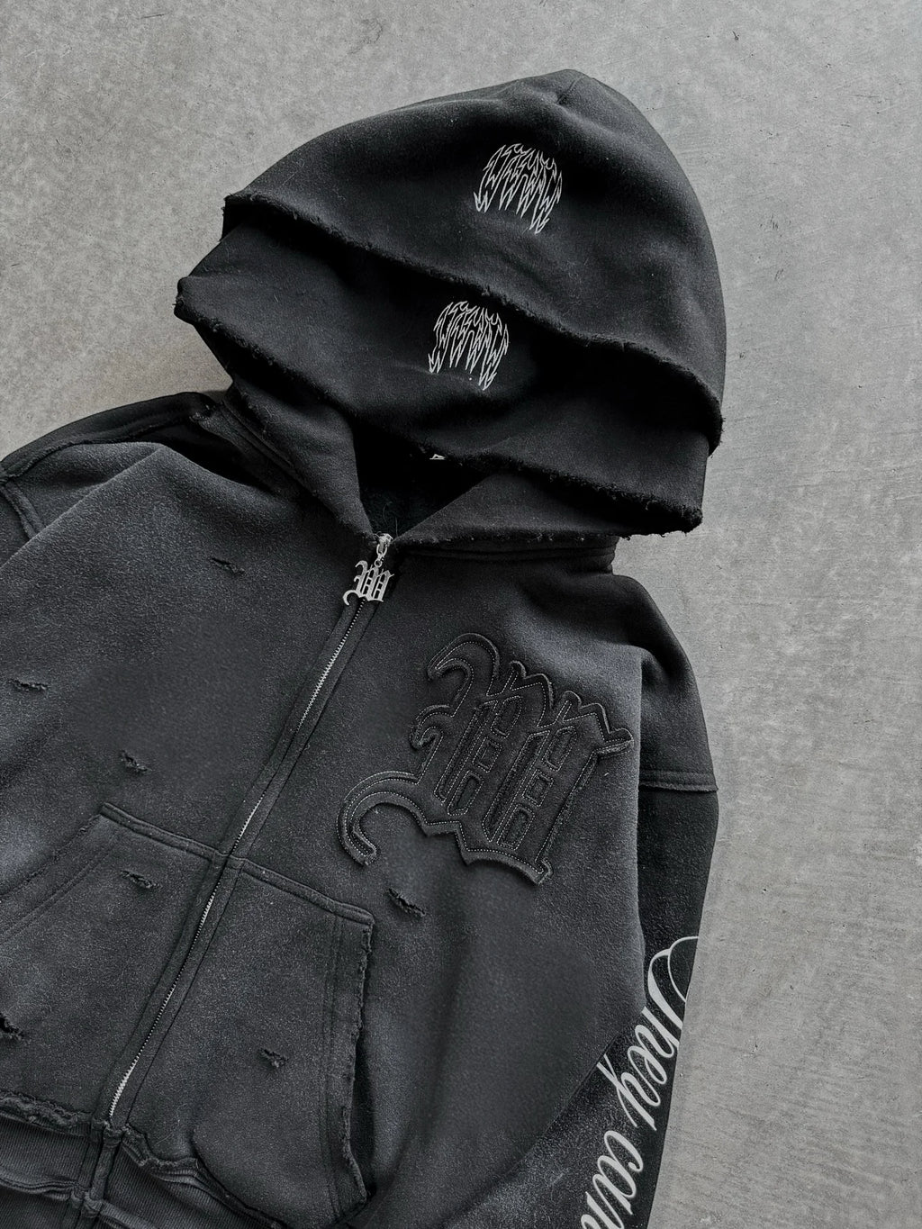 High street retro perforated embroidery American style logo Casual couple set street Harajuku punk loose hooded sweatshirt