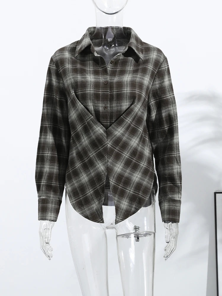 Women's Plaid Button-Up Blouse