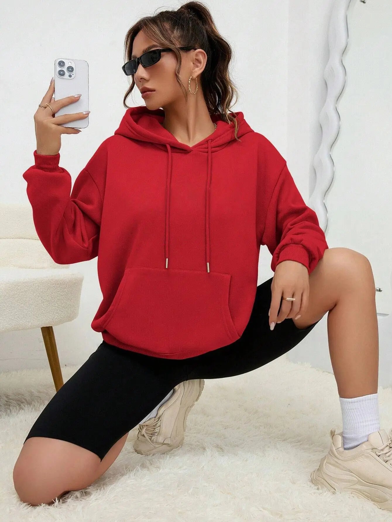 Solid Color Hoody For Female Autumn Fashionable Clothing Casual Fleece Pocket Hoodies Multicolor Unisex Women Streetwear