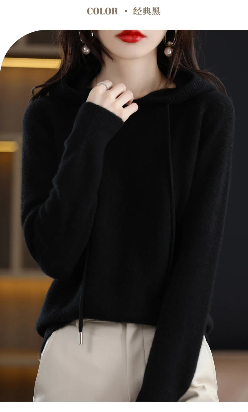 Hooded Sweater Fashion Women Autumn Winter Long Sleeve Solid Color Knitted Hoodies Lady Loose Drawstring Casual Pullover Hoodie