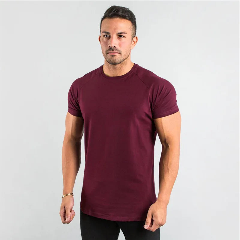 Men's Summer Skinny Casual T-Shirt Short Sleeve Tee Male Gym Fitness Sport Cotton Tops Man Running Workouts Sweatshirt Clothing
