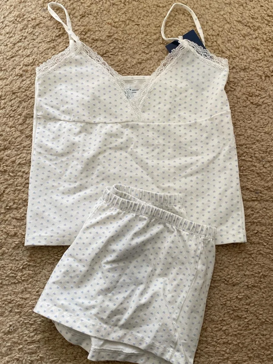 Strawberry Vest Shorts 2 Pieces Set Woman Eyelet Bow Slim Tank Top with Elastic Waist Patchwork Straight Short Pant Sweet Sets