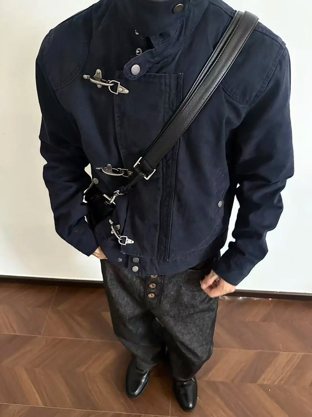 Harajuku Men's Turn Down Collar Jacket American Retro Short Workwear Coat Autumn Streetwear Casual Loose Fit Fashion Outerwear