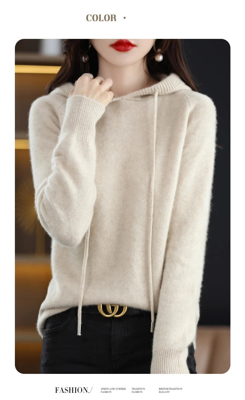 Hooded Sweater Fashion Women Autumn Winter Long Sleeve Solid Color Knitted Hoodies Lady Loose Drawstring Casual Pullover Hoodie