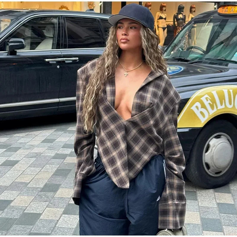 Women's Plaid Button-Up Blouse