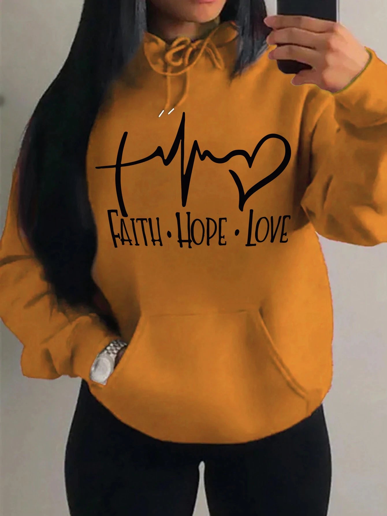 Faith Hope Love Letter Graphic Women Hoody Street Casual Loose Hoodies Autumn Fleece Pullover Hip Hop O-Neck Clothing Female