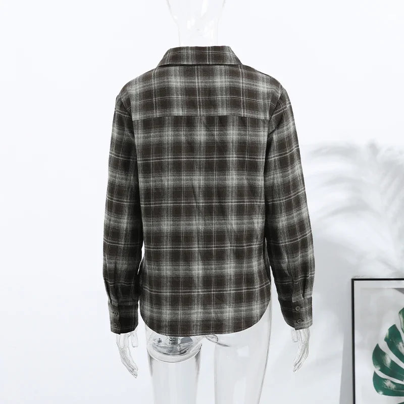 Women's Plaid Button-Up Blouse