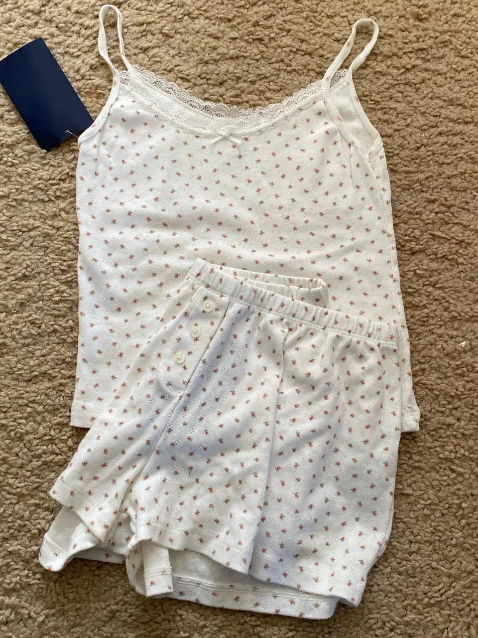 Strawberry Vest Shorts 2 Pieces Set Woman Eyelet Bow Slim Tank Top with Elastic Waist Patchwork Straight Short Pant Sweet Sets