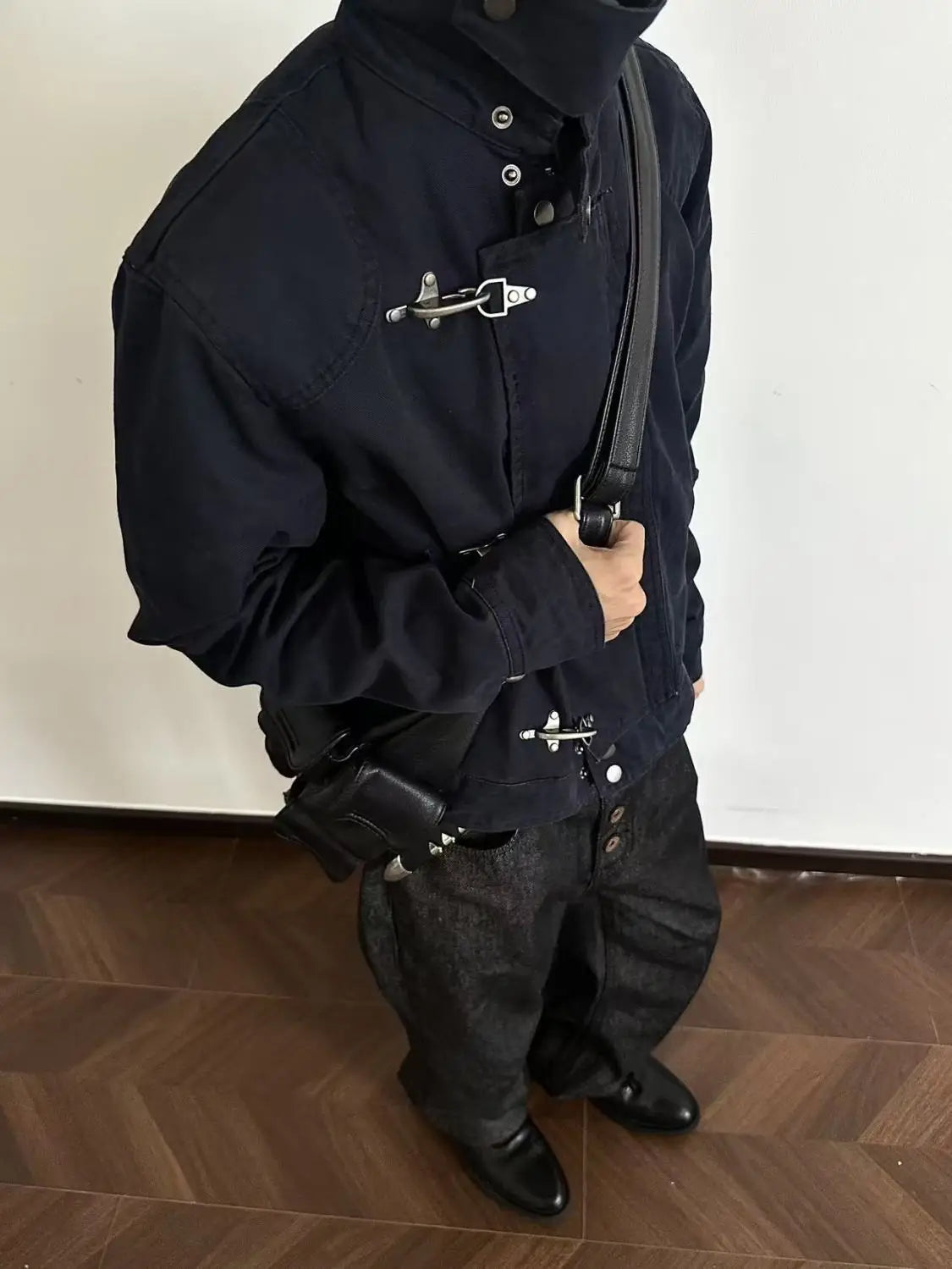 Harajuku Men's Turn Down Collar Jacket American Retro Short Workwear Coat Autumn Streetwear Casual Loose Fit Fashion Outerwear