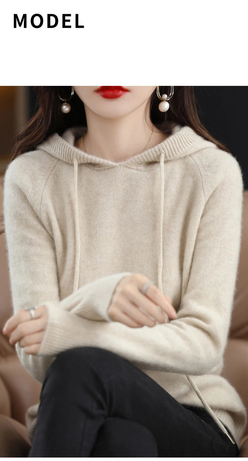 Hooded Sweater Fashion Women Autumn Winter Long Sleeve Solid Color Knitted Hoodies Lady Loose Drawstring Casual Pullover Hoodie