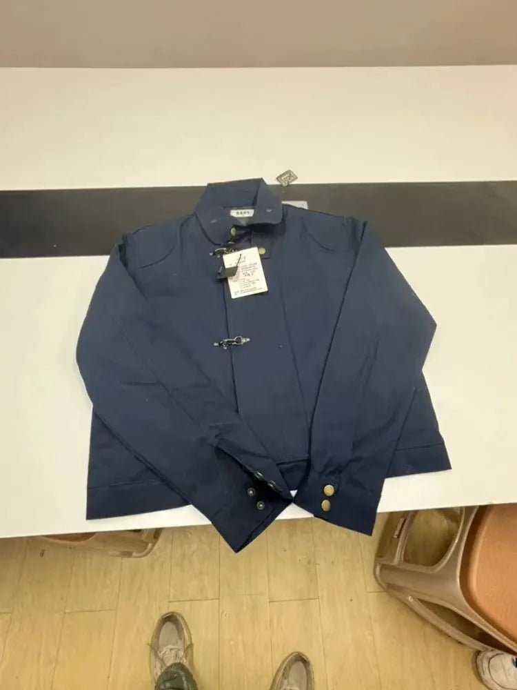 Harajuku Men's Turn Down Collar Jacket American Retro Short Workwear Coat Autumn Streetwear Casual Loose Fit Fashion Outerwear