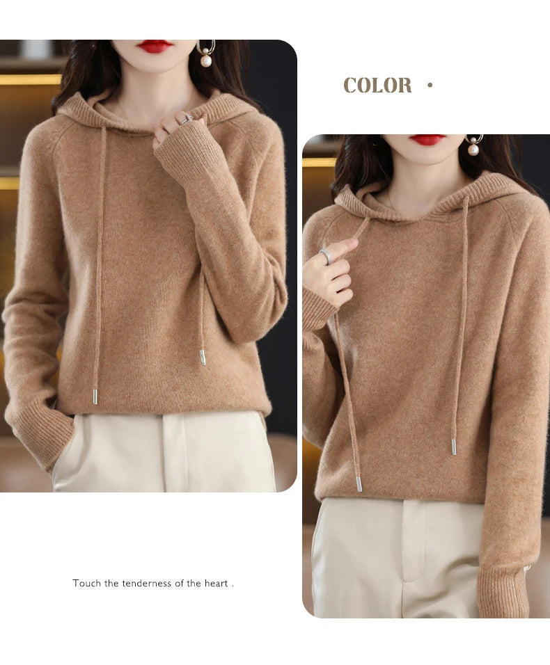 Hooded Sweater Fashion Women Autumn Winter Long Sleeve Solid Color Knitted Hoodies Lady Loose Drawstring Casual Pullover Hoodie