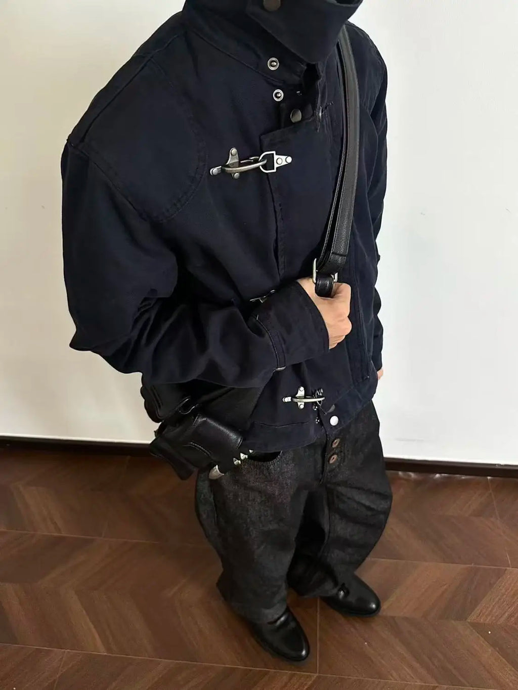 Harajuku Men's Turn Down Collar Jacket American Retro Short Workwear Coat Autumn Streetwear Casual Loose Fit Fashion Outerwear