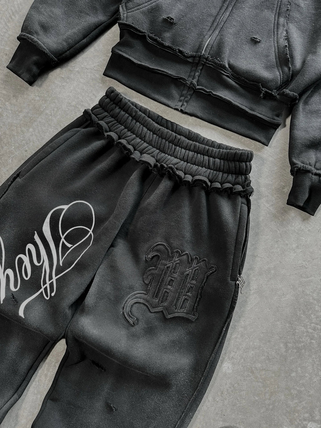 High street retro perforated embroidery American style logo Casual couple set street Harajuku punk loose hooded sweatshirt