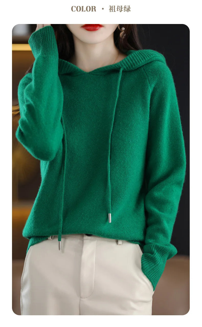 Hooded Sweater Fashion Women Autumn Winter Long Sleeve Solid Color Knitted Hoodies Lady Loose Drawstring Casual Pullover Hoodie