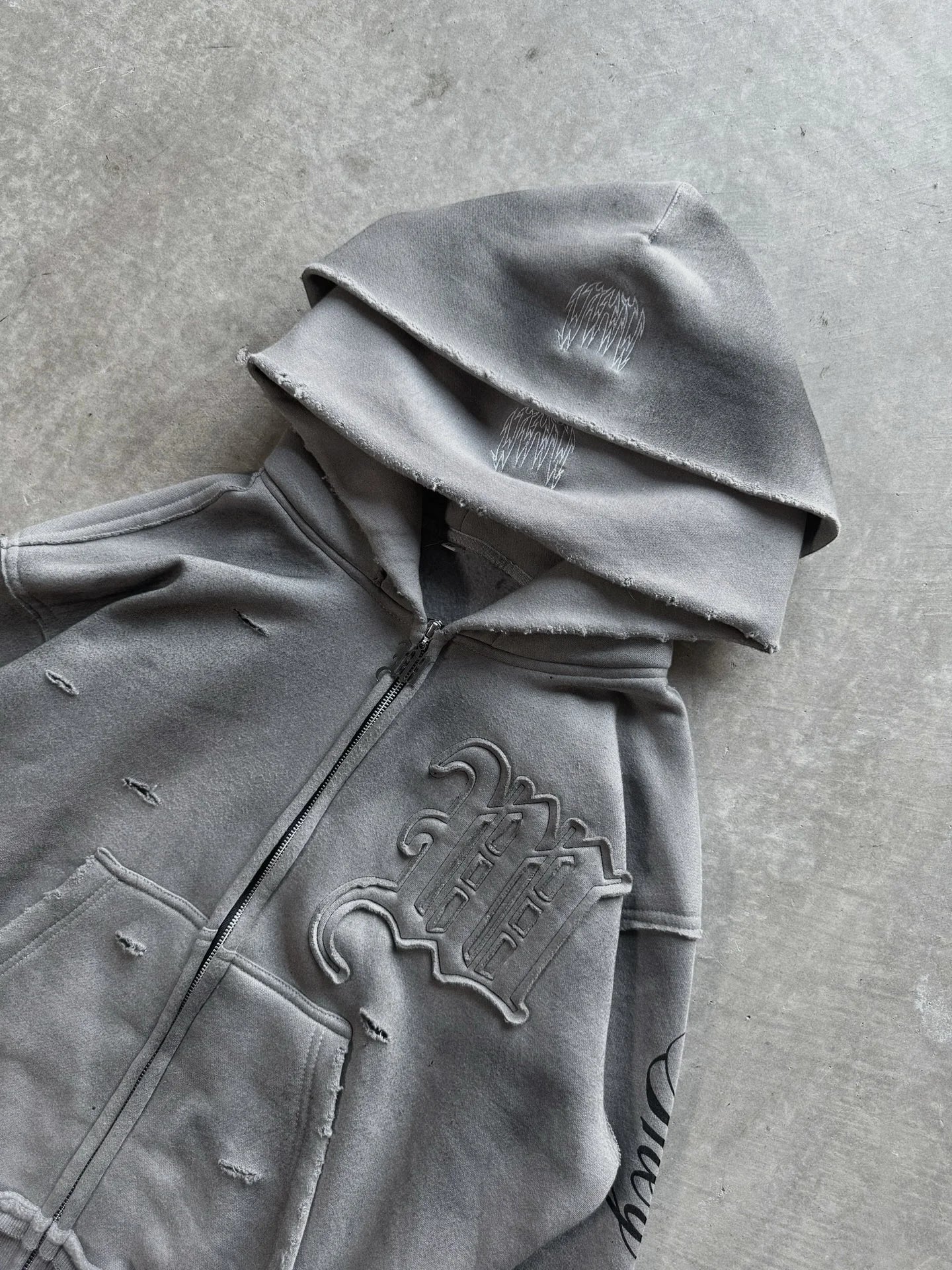 High street retro perforated embroidery American style logo Casual couple set street Harajuku punk loose hooded sweatshirt