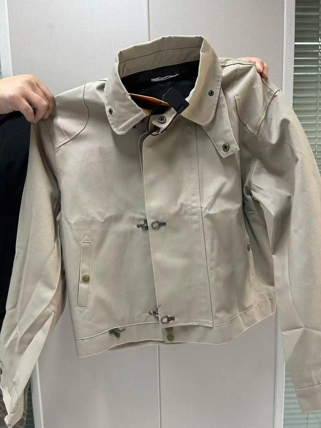 Harajuku Men's Turn Down Collar Jacket American Retro Short Workwear Coat Autumn Streetwear Casual Loose Fit Fashion Outerwear