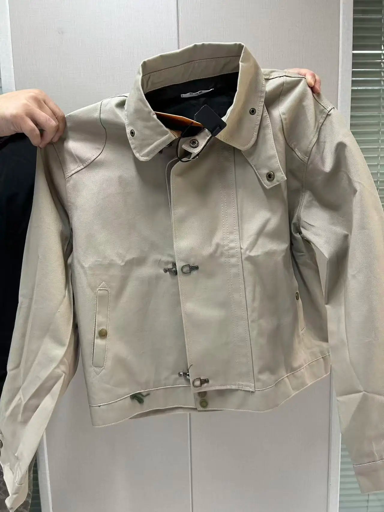 Harajuku Men's Turn Down Collar Jacket American Retro Short Workwear Coat Autumn Streetwear Casual Loose Fit Fashion Outerwear