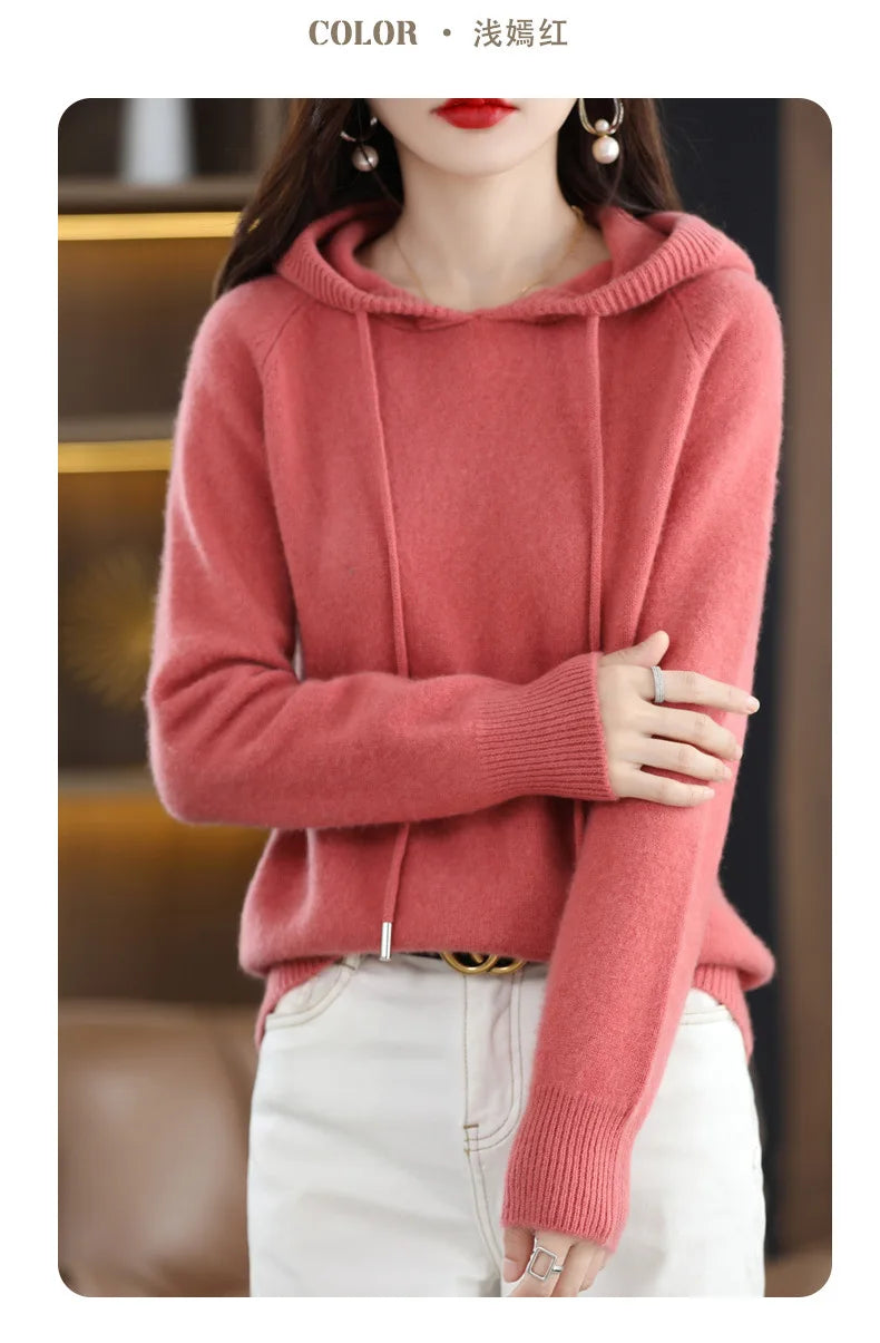 Hooded Sweater Fashion Women Autumn Winter Long Sleeve Solid Color Knitted Hoodies Lady Loose Drawstring Casual Pullover Hoodie