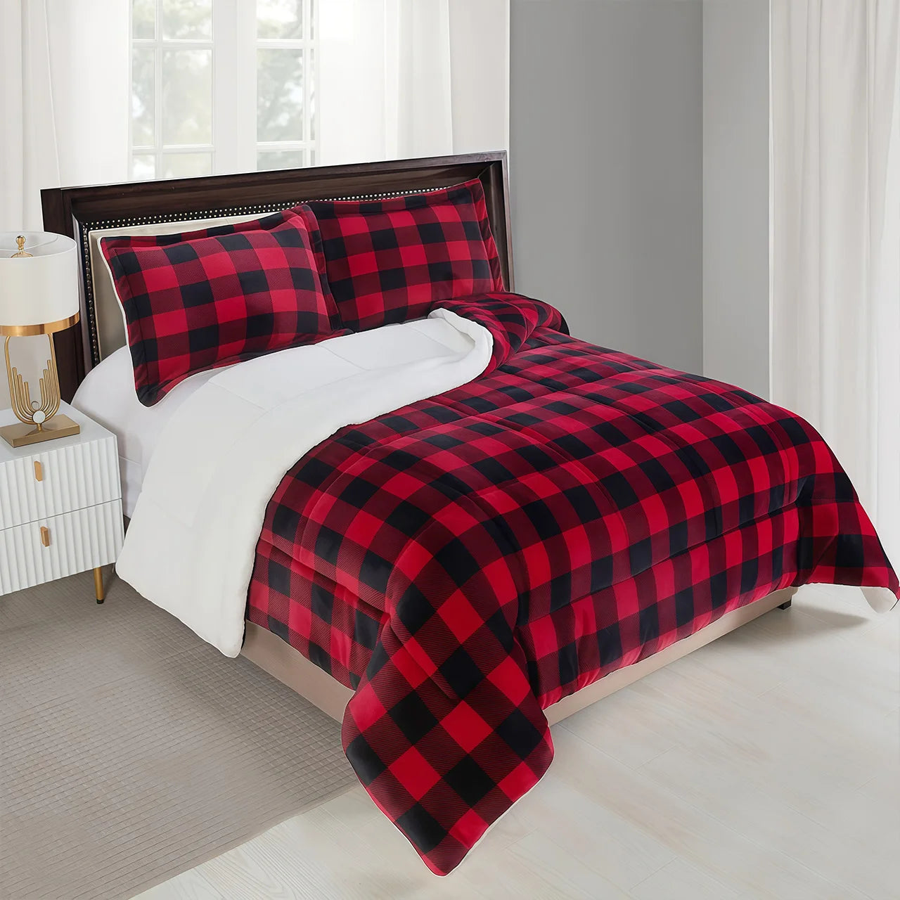 1pc Cozy Sherpa Fleece Buffalo Plaid Blanket - Sofa, Bed, And Outdoor Use - All-Season, Machine Washable, Soft Warm 4lbs, Weight